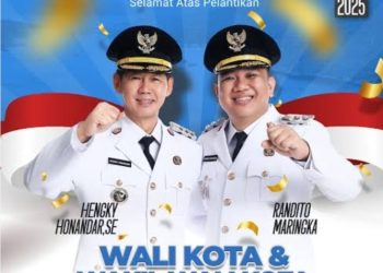 Hengky Honandar dan Randito Maringka resmi dilantik sebagai Wali Kota dan Wakil Wali Kota Bitung periode 2025-2030.